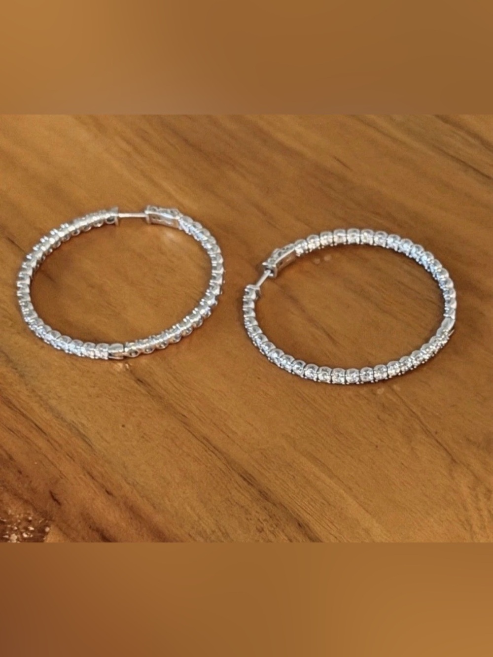 Vintage Sterling Silver Tennis Style Crystal Hoop Earrings - Picture 2 of 9